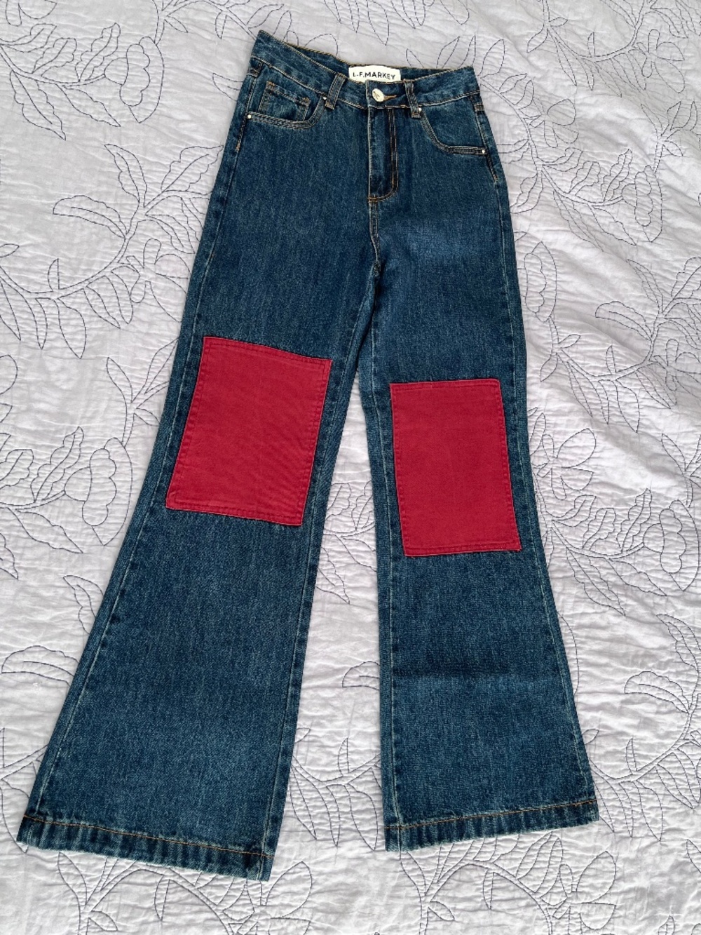 L.F. Markey Big Bells Patch Jeans Size 26 NWT Wide Leg Denim